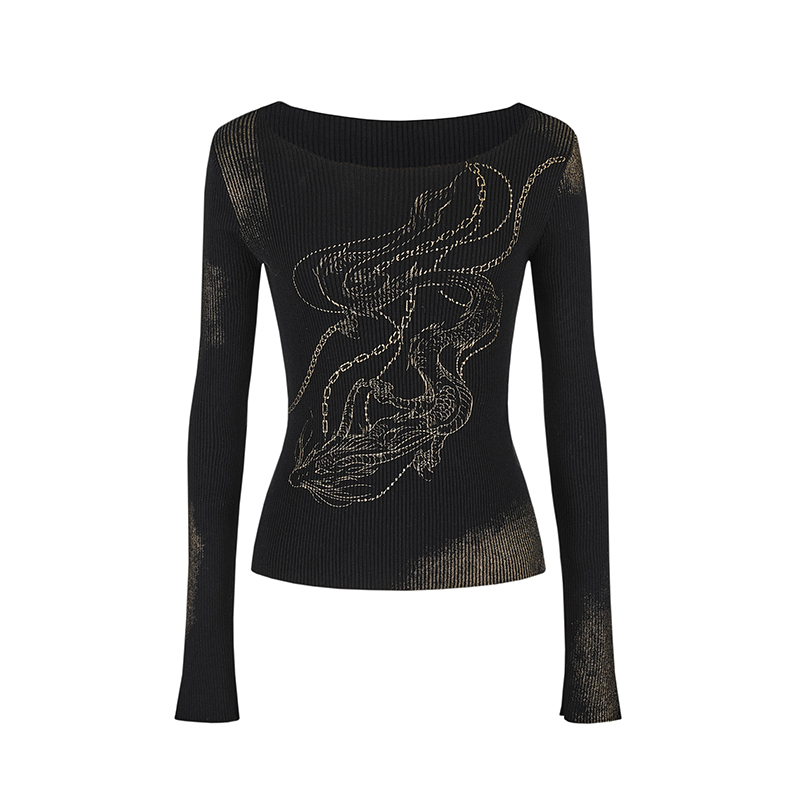 Strike A Pose | Chinese Dragon Totem Glitter Print Sweater