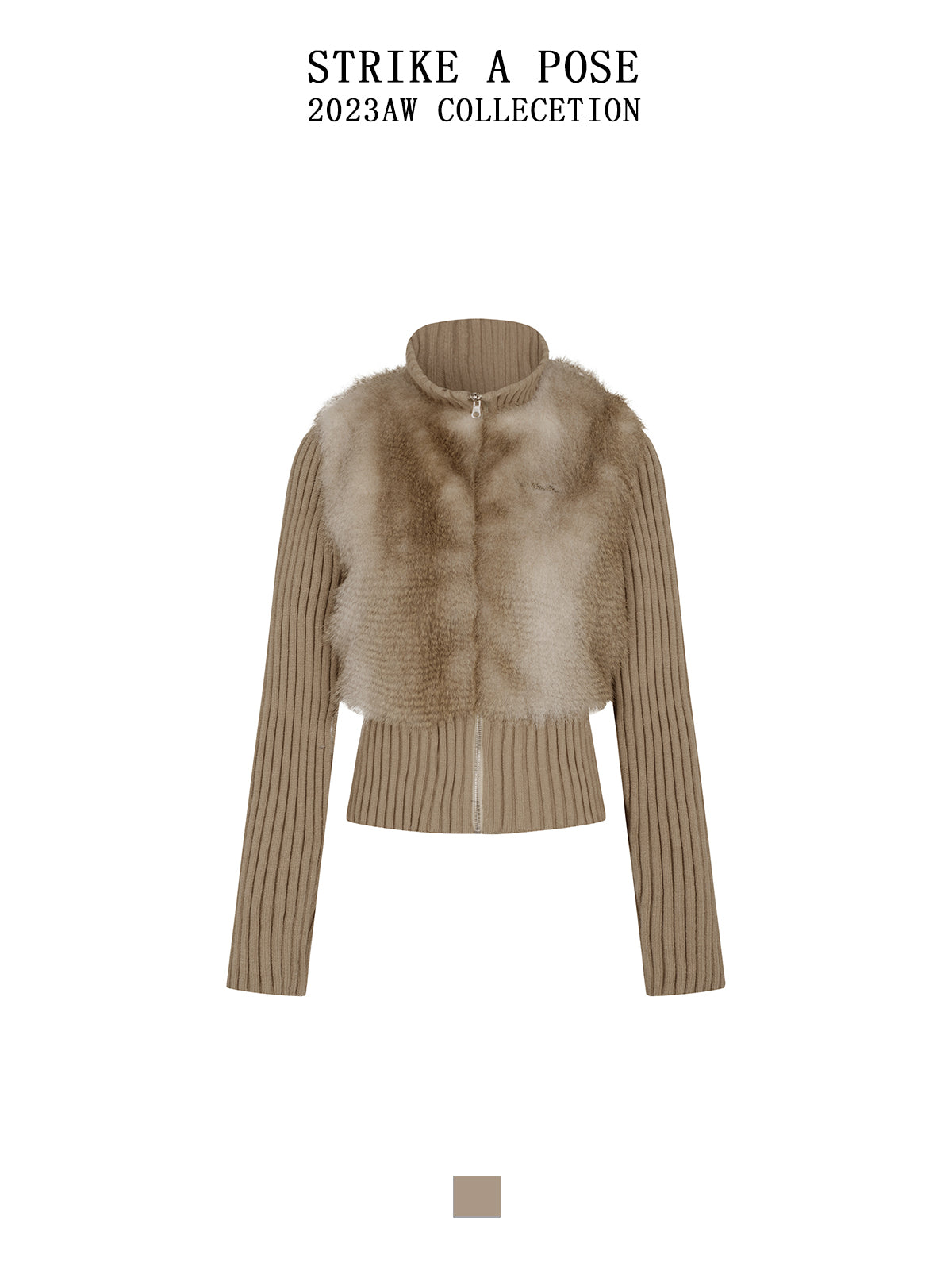 Strike A Pose | Knitted Panel Faux Fur Coat